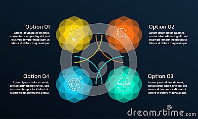 Infographic concept with 4 steps, part or options. Business layout template with four abstract circles. Vector Illustration